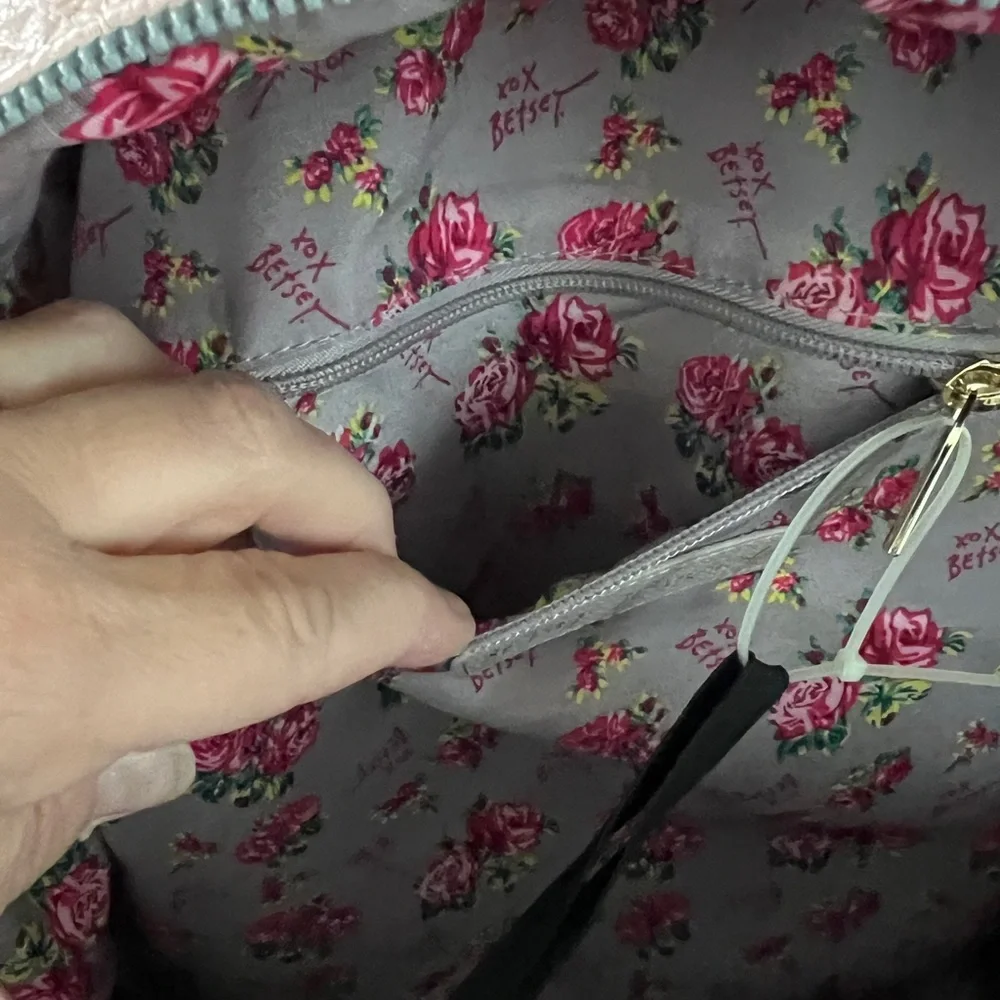 Betsey Johnson Pink and Gray True to Your Heart Quilted Backpack Diaper‎ Bag